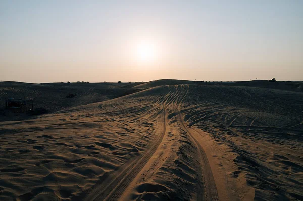 Marques Pneus Voiture Sur Les Dunes Sable Désert Thar Rajasthan — Photo