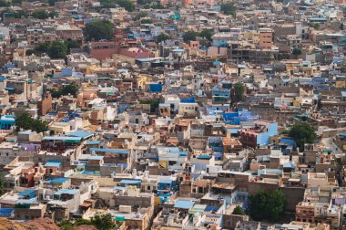 Beautiful top view of Jodhpur city from Mehrangarh fort, Rajasthan, India. Jodhpur is called Blue city since Hindu Brahmis there worship Lord Shiva, whose colour is blue, they painted houses in blue.