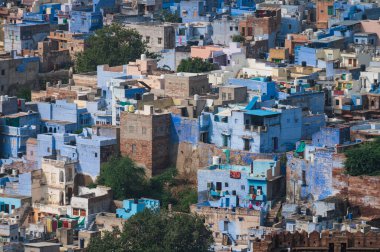 Beautiful top view of Jodhpur city from Mehrangarh fort, Rajasthan, India. Jodhpur is called Blue city since Hindu Brahmis there worship Lord Shiva, whose colour is blue, they painted houses in blue.