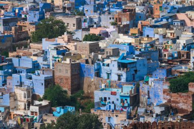 Beautiful top view of Jodhpur city from Mehrangarh fort, Rajasthan, India. Jodhpur is called Blue city since Hindu Brahmis there worship Lord Shiva, whose colour is blue, they painted houses in blue.