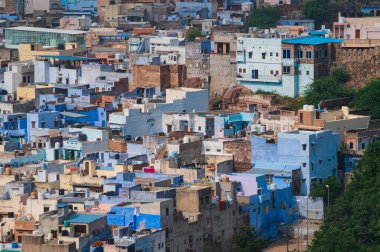 Beautiful top view of Jodhpur city from Mehrangarh fort, Rajasthan, India. Jodhpur is called Blue city since Hindu Brahmis there worship Lord Shiva, whose colour is blue, they painted houses in blue.