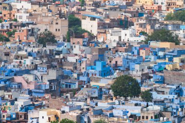 Beautiful top view of Jodhpur city from Mehrangarh fort, Rajasthan, India. Jodhpur is called Blue city since Hindu Brahmis there worship Lord Shiva, whose colour is blue, they painted houses in blue.