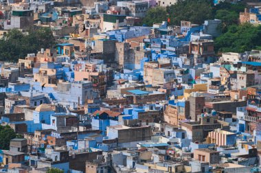 Beautiful top view of Jodhpur city from Mehrangarh fort, Rajasthan, India. Jodhpur is called Blue city since Hindu Brahmis there worship Lord Shiva, whose colour is blue, they painted houses in blue.