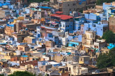 Beautiful top view of Jodhpur city from Mehrangarh fort, Rajasthan, India. Jodhpur is called Blue city since Hindu Brahmis there worship Lord Shiva, whose colour is blue, they painted houses in blue.