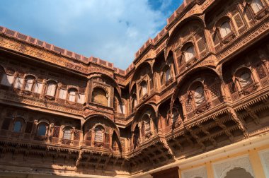 View of famous Mehrangarh fort, Jodhpur, Rajasthan, India. Mehrangarh Fort is UNESCO world heritage site popular amongst tourists worldwide. Beautiful architecture of Rajput era.