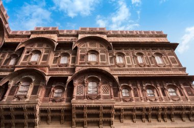 View of famous Mehrangarh fort, Jodhpur, Rajasthan, India. Mehrangarh Fort is UNESCO world heritage site popular amongst tourists worldwide. Beautiful architecture of Rajput era.