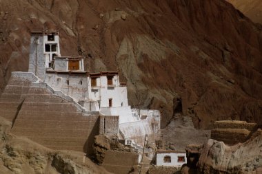 Basgo or Bazgoo, a village situated on the bank of the Indus river in Leh district, Ladakh, India. Ancient cultural and political centre, Basgo Monastery and historical ruins with Himalayan mountains.