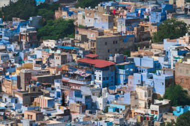 Beautiful top view of Jodhpur city from Mehrangarh fort, Rajasthan, India. Jodhpur is called Blue city since Hindu Brahmis there worship Lord Shiva, whose colour is blue, they painted houses in blue.
