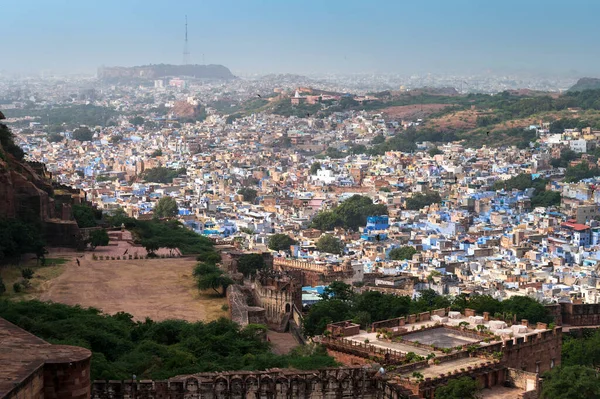 stock image Beautiful top view of Jodhpur city from Mehrangarh fort, Rajasthan, India. Jodhpur is called Blue city since Hindu Brahmis there worship Lord Shiva, whose colour is blue, they painted houses in blue.