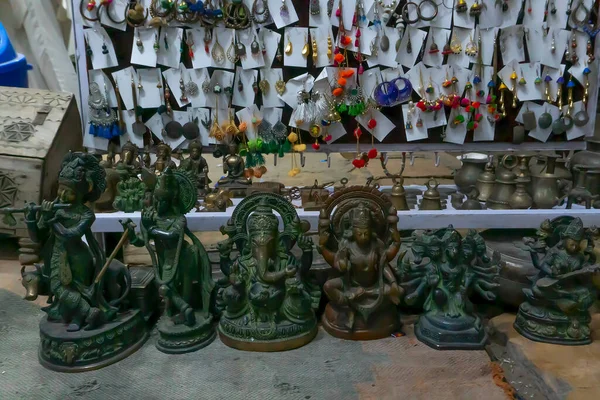 stock image Various colorful shapes and shades of earrings , handicrafts on display at Jaisalmer city, Rajsathan, India.