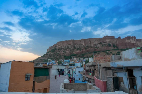 View Mehrangarh Fort Blue Sky Clouds Background Jodhpur Rajasthan India — Stok fotoğraf