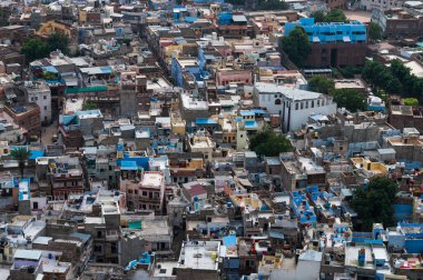 Beautiful top view of Jodhpur city from Mehrangarh fort, Rajasthan, India. Jodhpur is called Blue city since Hindu Brahmis there worship Lord Shiva, whose colour is blue, they painted houses in blue.
