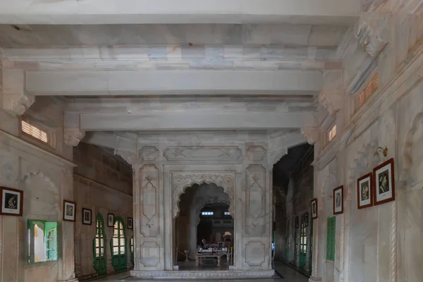 Jodhpur Rajastão Índia Outubro 2019 Salão Decorado Com Exibição Retratos — Fotografia de Stock