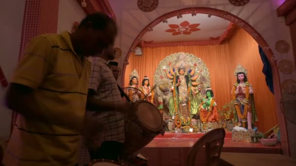 Howrah Batı Bengal Hindistan Ekim 2022 Dhaakis Tanrıça Durga Tapmak — Stok video