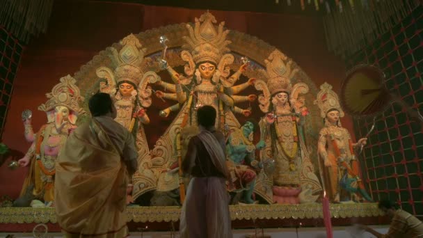Howrah West Bengal 3Rd October 2022 Hindu Priests Worship Goddess — 图库视频影像