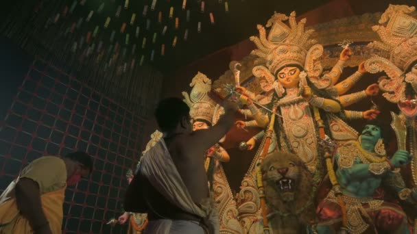 Howrah Západní Bengálsko Indie Října 2022 Hinduističtí Kněží Uctívají Bohyni — Stock video