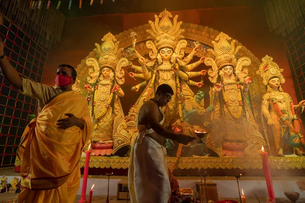 Howrah West Bengal 3Rd October 2022 Hindu Priests Worship Goddess — 图库照片
