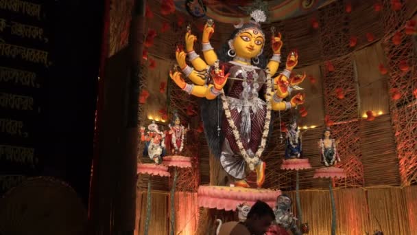 Howrah Västbengalen Indien Oktober 2022 Gudinnan Durga Dyrkas Inne Dekorerad — Stockvideo