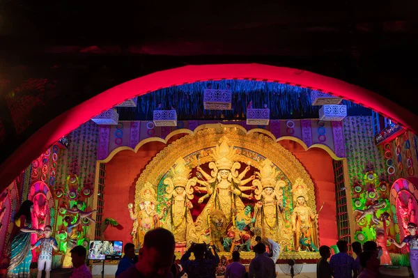 Howrah Västbengalen Indien Oktober 2022 Devotees Besöker Fint Inredda Durga — Stockfoto