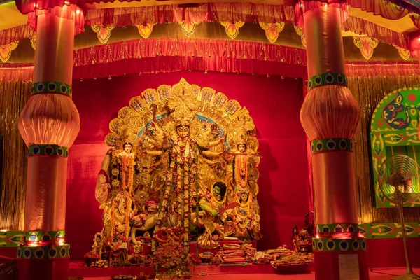 Kolkata Bengala Ocidental Índia Outubro 2022 Ídolo Durga Puja Lindamente — Fotografia de Stock