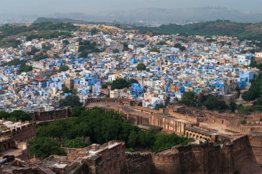 Beautiful top view of Jodhpur city from Mehrangarh fort, Rajasthan, India. Jodhpur is called Blue city since Hindu Brahmis there worship Lord Shiva, whose colour is blue, they painted houses in blue.