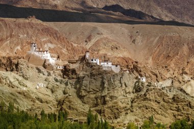 Basgo or Bazgoo, a village situated on the bank of the Indus river in Leh district, Ladakh, India. Ancient cultural and political centre, Basgo Monastery and historical ruins with Himalayan mountains.