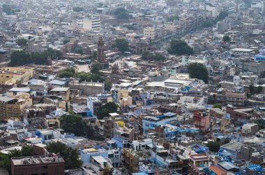 Beautiful top view of Jodhpur city from Mehrangarh fort, Rajasthan, India. Jodhpur is called Blue city since Hindu Brahmis there worship Lord Shiva, whose colour is blue, they painted houses in blue.