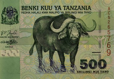 Afrika bufalosu, Tanzanya Portresi 500 Şilin 2003 Banknotları. 