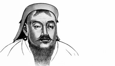 Chingis Khaan (doğum adı Temjin, 1162-1227 a Paiza (Gerege) Moğol yetkilileri ve elçileri için bir otorite tableti. Chingis Khaan Moğol Para Bankası Notları üzerine.