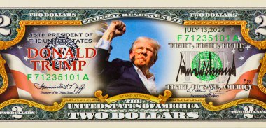 Donald Trump güçlü dur. Donald Trump 2 Dolarlık Bill Trump Hatıra Banknotları. Toplamaya değer değerli bir tarih, Bangkok - Tayland, 1 Aralık 2025.