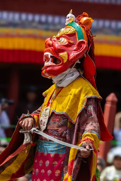 stock image Colorful mask dance also called cham dance being performed at Hemis Monastery during Hemis festival at Leh, Ladakh India on 17 June 2024.