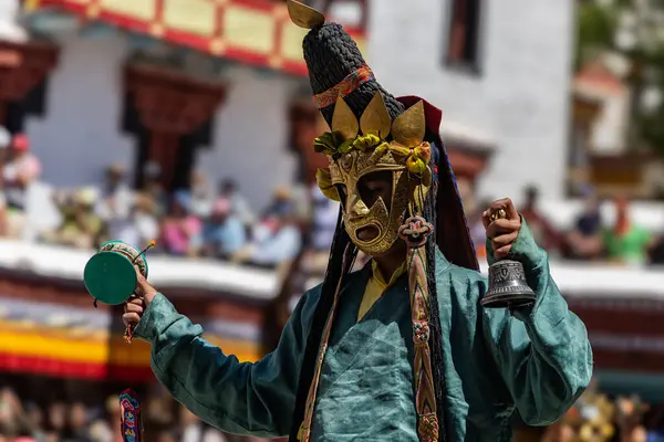 stock image Colorful mask dance also called cham dance being performed at Hemis Monastery during Hemis festival at Leh, Ladakh India on 17 June 2024.