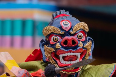 Leh, Ladakh Hindistan 'daki Hemis Manastırı' nda renkli bir maske dansı gerçekleştiriliyor..