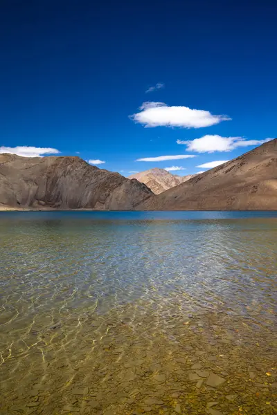 Yayatso 'nun berrak sularında dalgalanmalar, Ladakh, Hindistan' da yüksek irtifada bir göl. 4820 metrelik yeni bir biyolojik çeşitlilik noktası..  