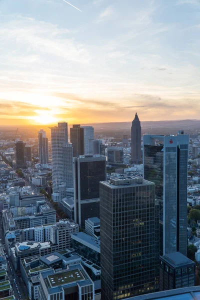 Aerial View Frankfurt Skyline Sunset Modern Building Reflecting Last Sunligh — Stock Photo, Image