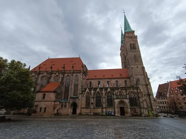 Nuremberg Germany November 2022 Two Gigantic Towers Sebald Sebalduskirche Church — Stock Photo, Image