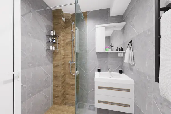 Design Minimalista Moderno Para Uma Pequena Casa Banho Usando Cores — Fotografia de Stock