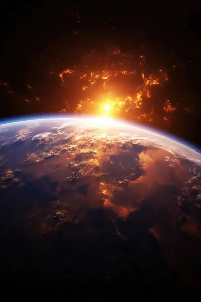 View of the planet Earth from space during a sunrise