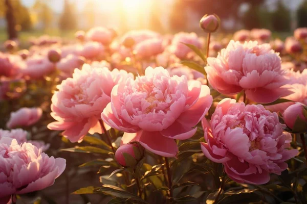 pink peonies on a sunny garden background