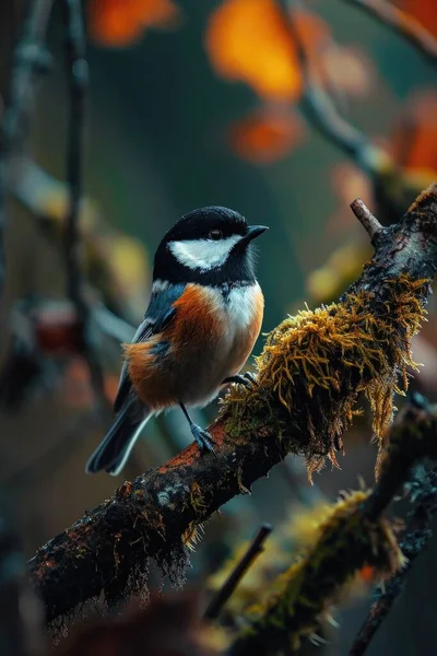 a bird is perched on a branch in nature, in the style of characterful animal portraits.