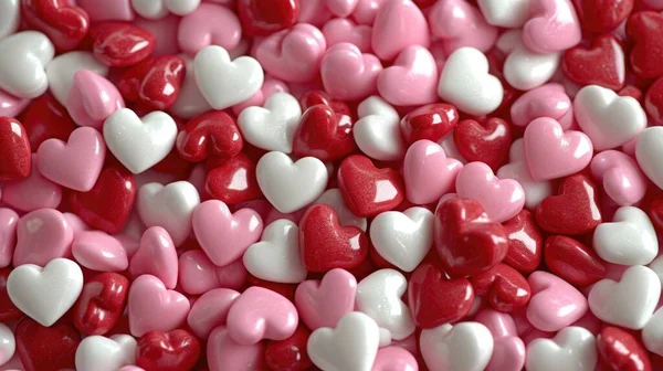Playful Candy Heart Ocean: Pink, White, and Red Sweets - Valentine\'s Day Concept