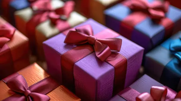 Festive Gift Boxes Extravaganza: Colorful Presents with Satin Ribbons - Valentine\'s Day Concept