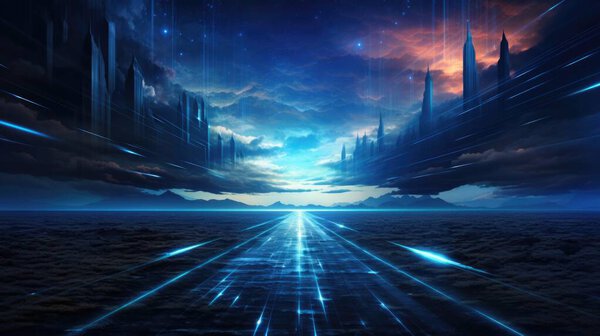 цифровой ландшафт с сильной перспективой исчезновения.