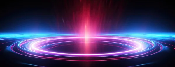 Siyah arkaplan üzerine yazılı mavi ve pembe ışıklı çember.