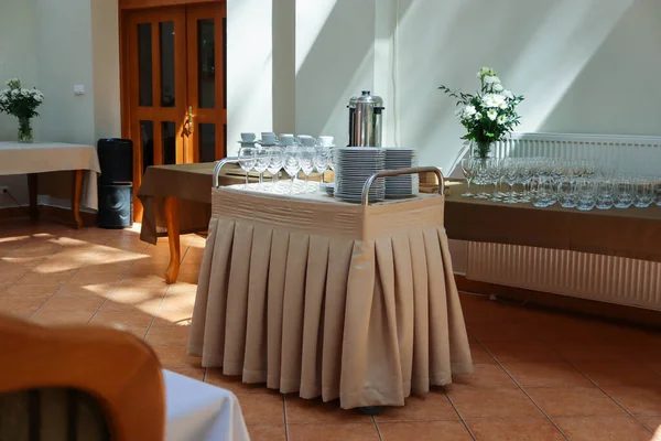 stock image a vertical shot of a table set for a wedding reception