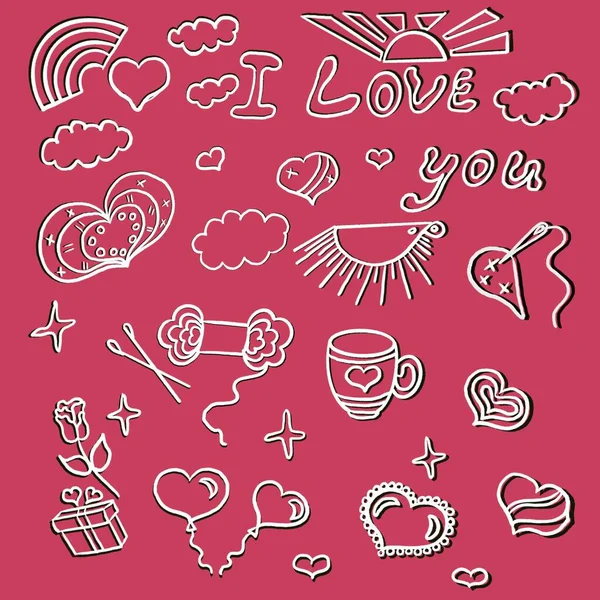 valentine\'s day, hearts, gifts, knitting, cup with the image of a heart, doodles, hedgehog, clouds, sun, heart-shaped box, darning heart needle, balloons hearts, invitation, website, banner, flyer pattern, seamless,