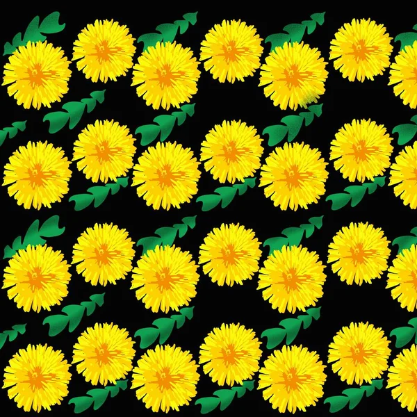 Virág Tavasz Pitypang Sárga Zöld Levelek — Stock Fotó