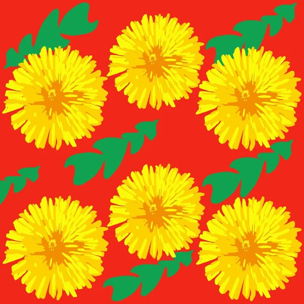 Квітка Весняні Кульбаби Жовтого Кольору Зеленим Листям — стокове фото