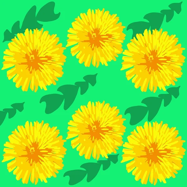 Yeşil Yapraklı Sarı Karahindiba Çiçekleri — Stok fotoğraf