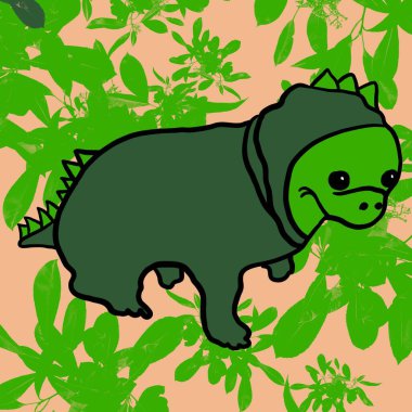 Hayvanlarla ejderha geçmişi olan kusursuz desen dinozor, kertenkele, yılan, yeşil, yapraklar, antika, bitki örtüsü.